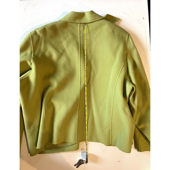 Talbots Woman Petites 22W Lime Green 100% Wool Open Front Cardigan Blazer Pocket - Picture 10 of 13